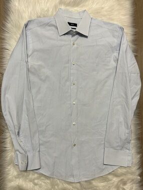 BOSS Men's Light Blue Micro-Check Dress Shirt